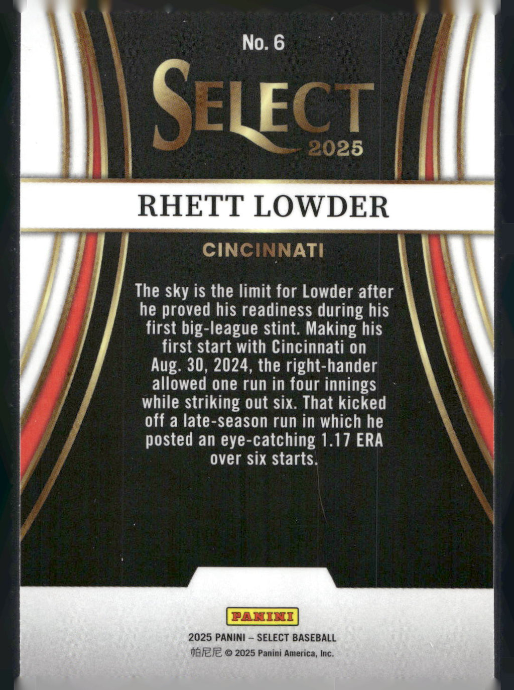 2025 Panini Select #6 Rhett Lowder Turbo Charged