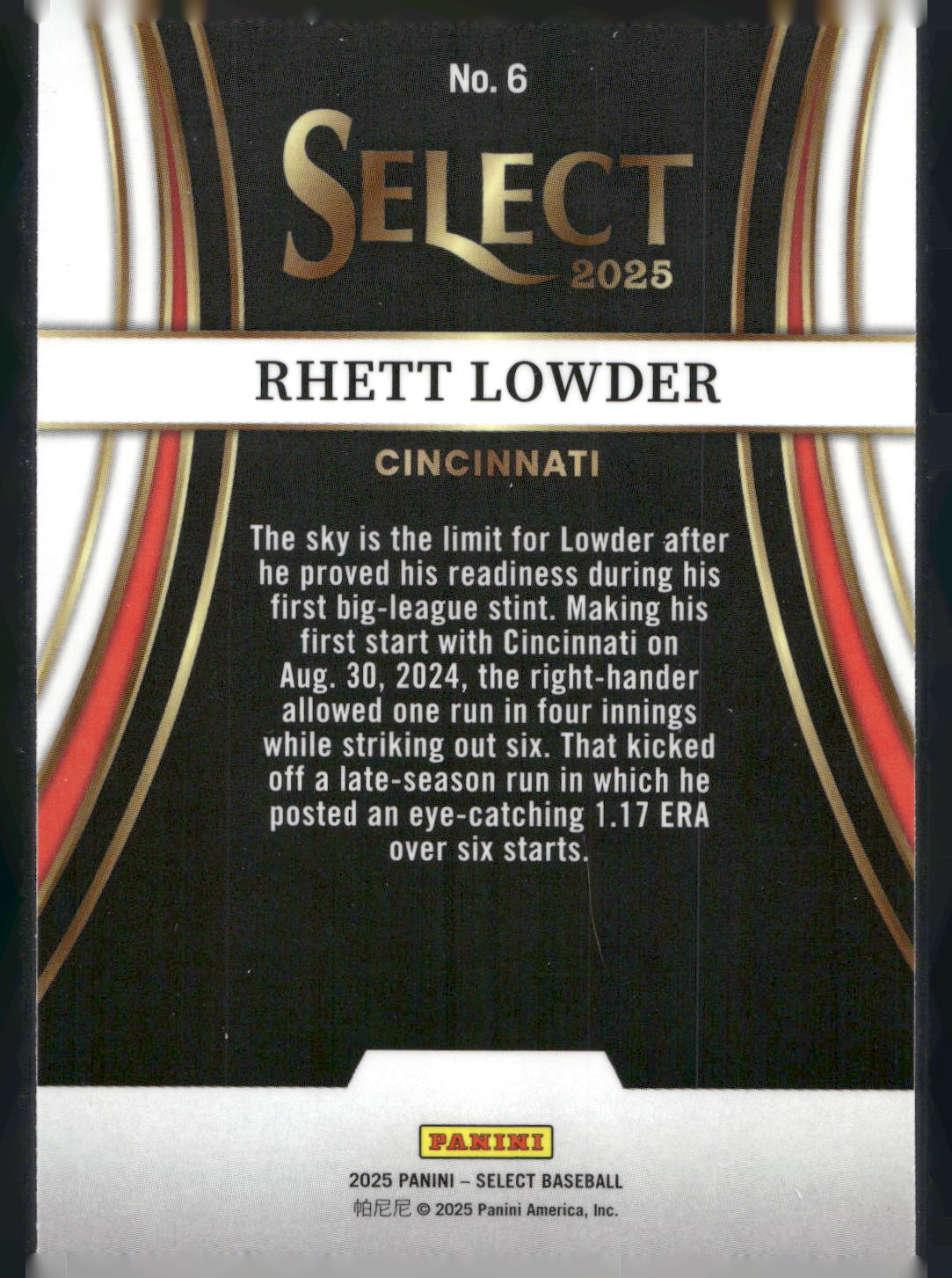 2025 Panini Select #6 Rhett Lowder Turbo Charged