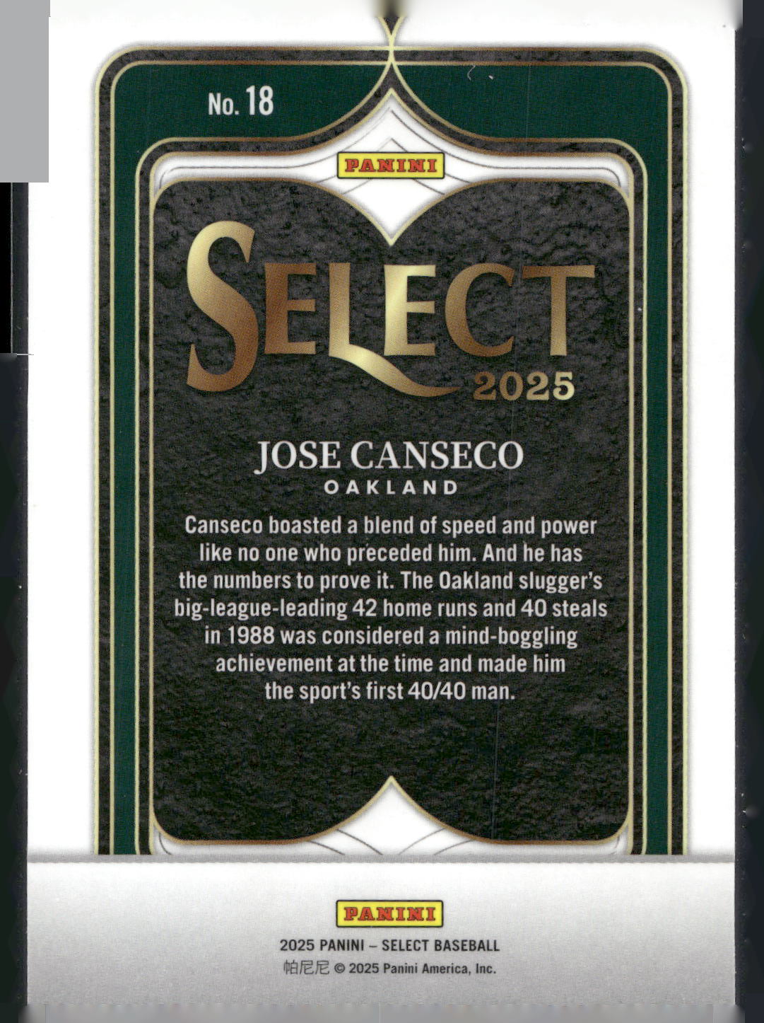 2025 Panini Select #18 Jose Canseco Select Numbers