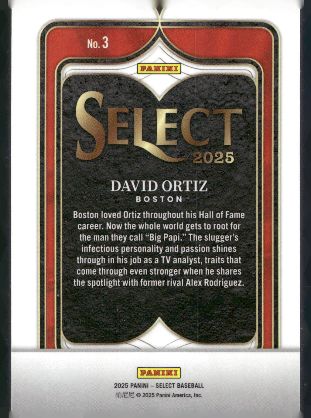 2025 Panini Select #3 David Ortiz Select Numbers