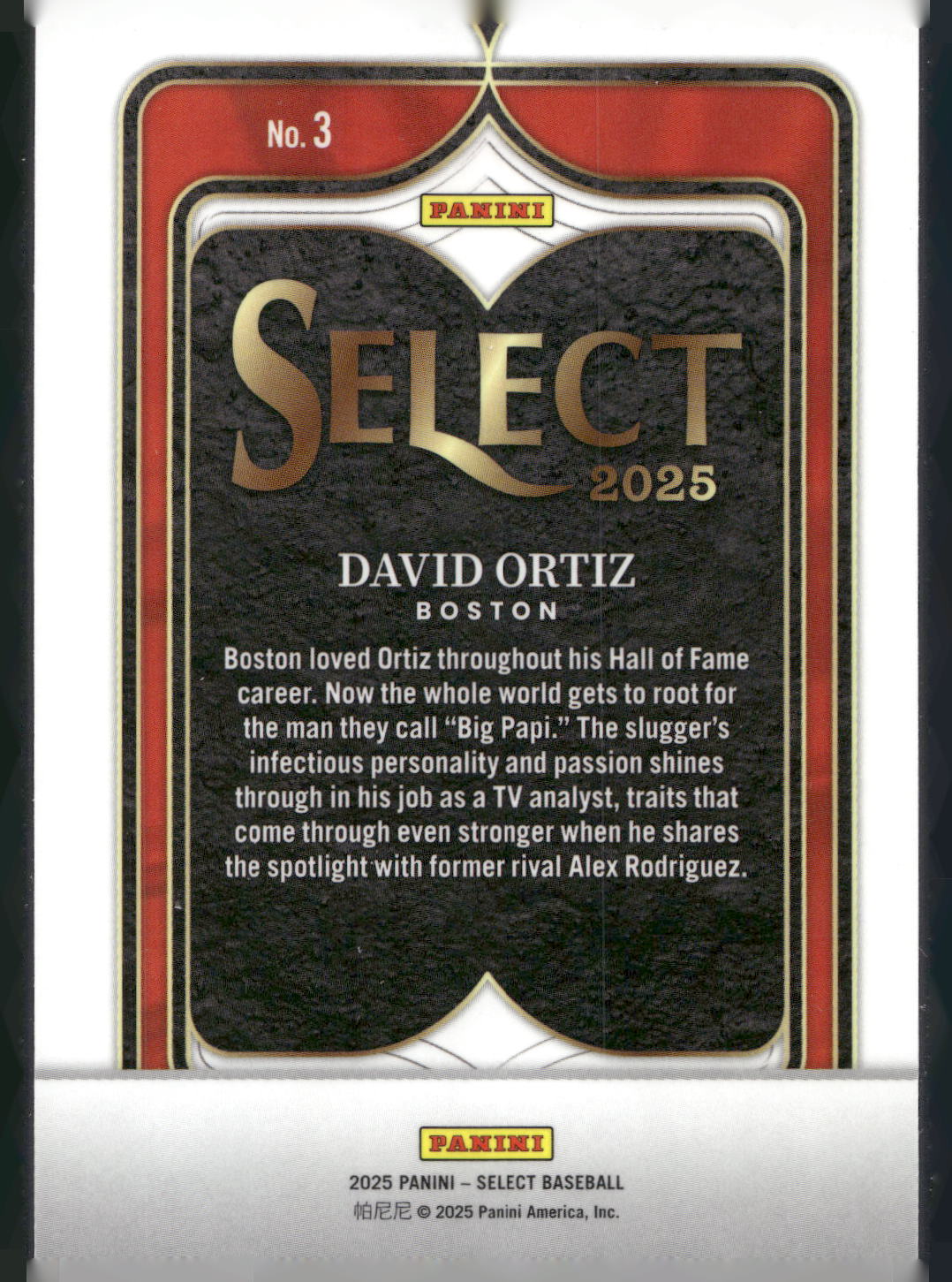 2025 Panini Select #3 David Ortiz Select Numbers