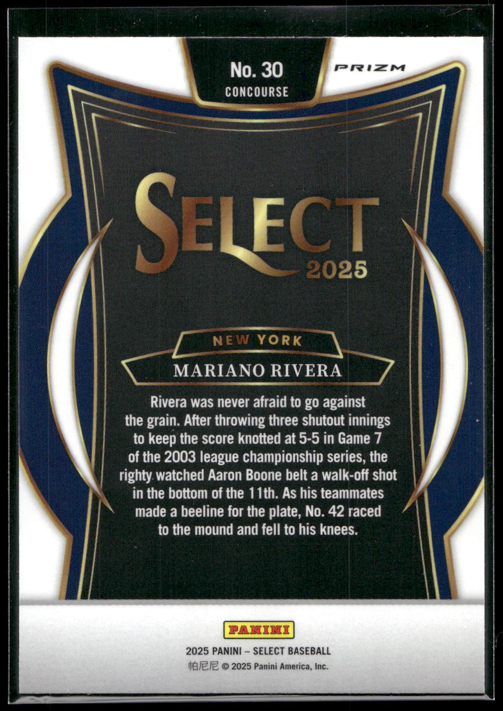 2025 Panini Select #30 Mariano Rivera Ice Prizms