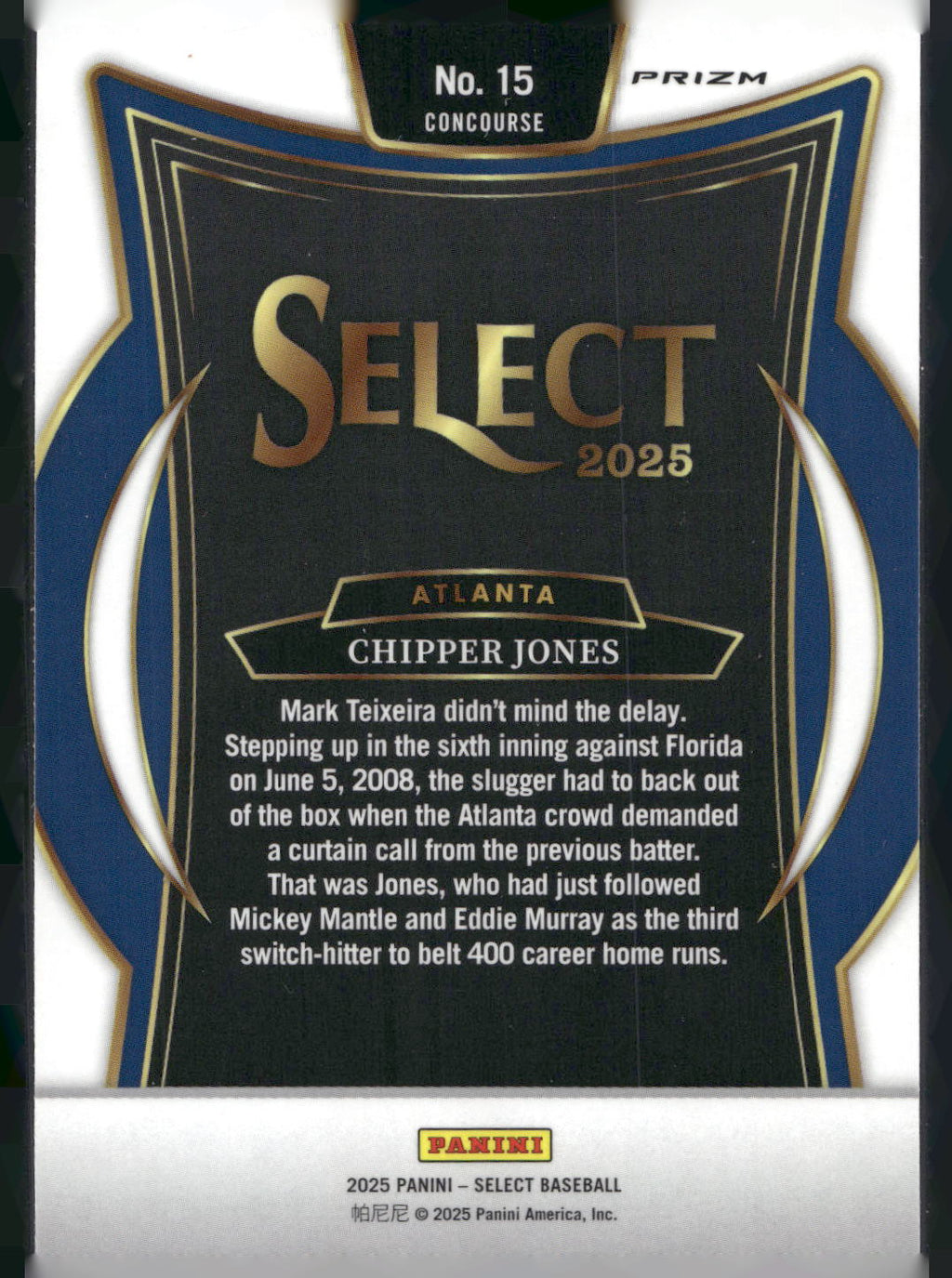 2025 Panini Select #15 Chipper Jones Silver Wave Prizms