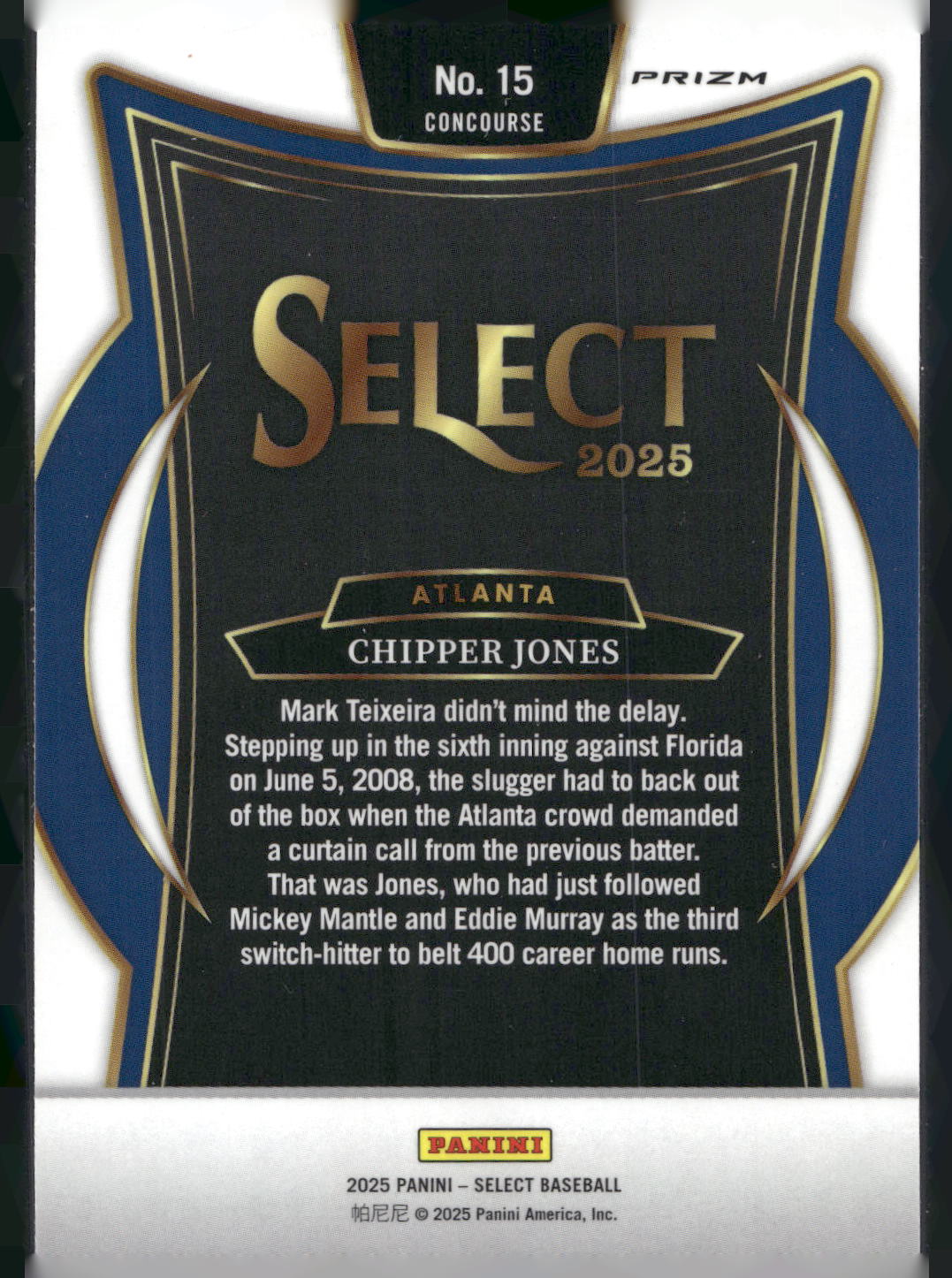2025 Panini Select #15 Chipper Jones Silver Wave Prizms