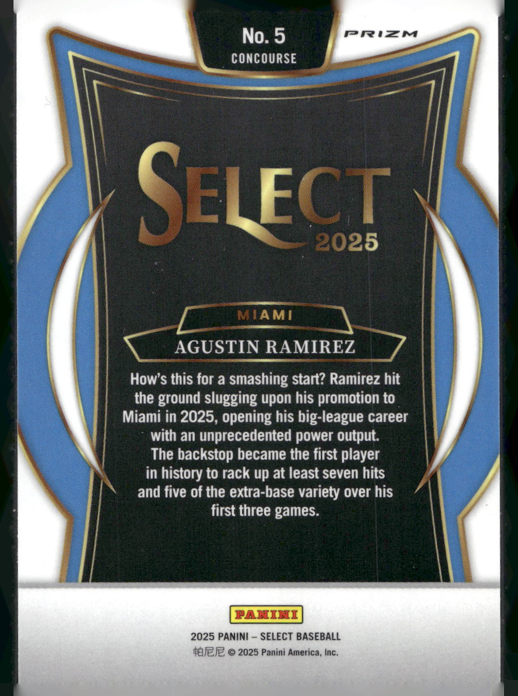 2025 Panini Select #5 Agustin Ramirez Silver Prizms