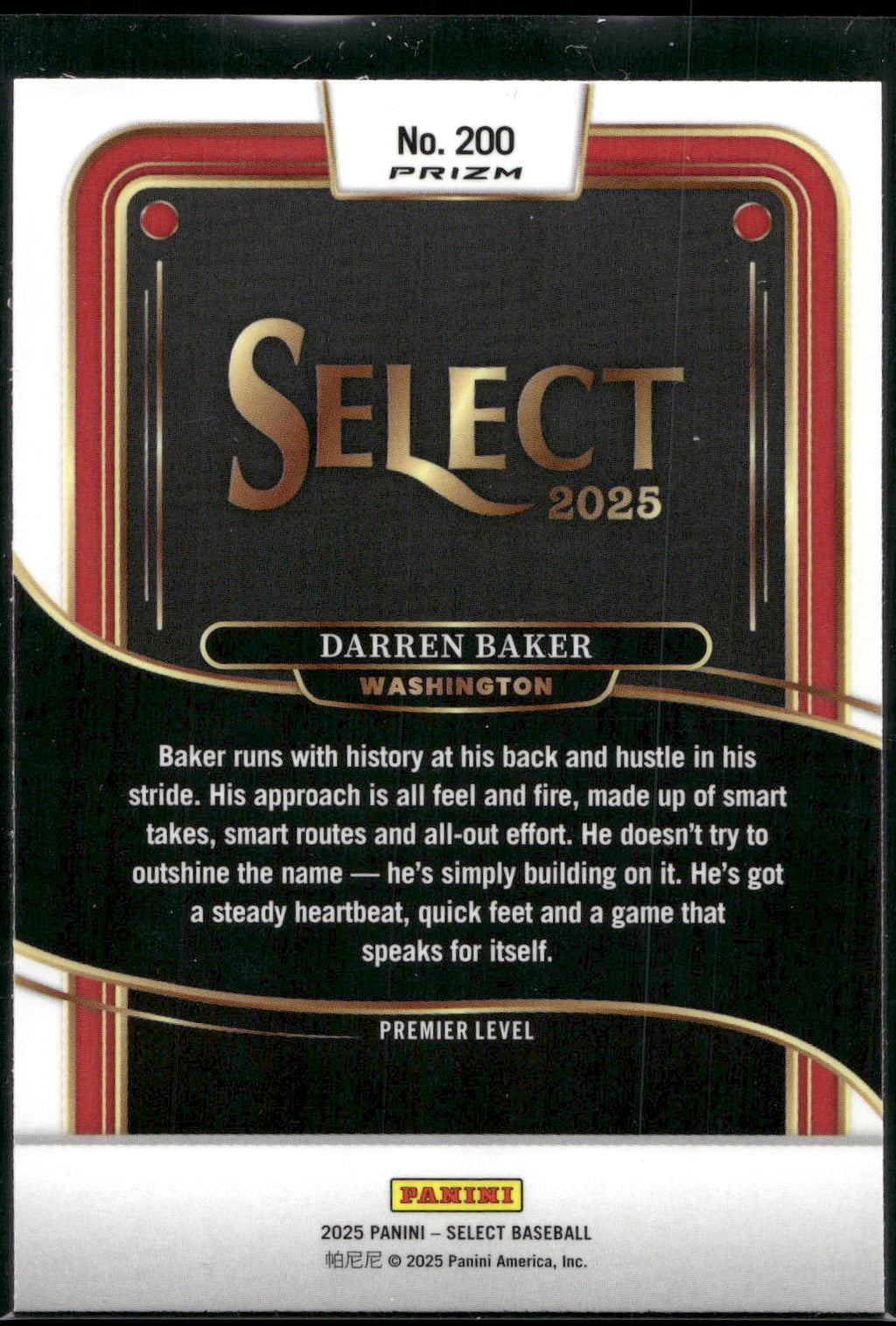 2025 Panini Select #200 Darren Baker Silver Prizms