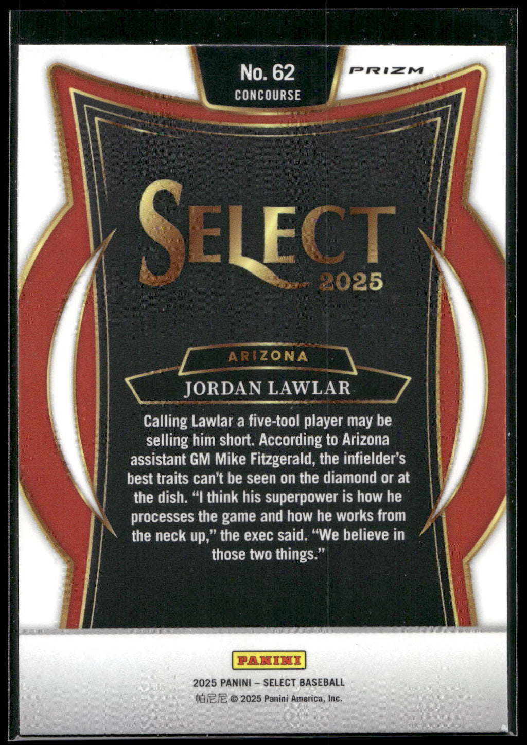 2025 Panini Select #62 Jordan Lawlar Silver Prizms