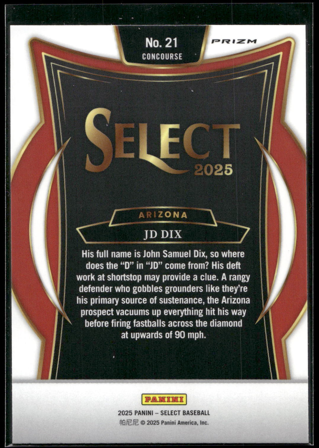 2025 Panini Select #21 JD Dix Silver Prizms