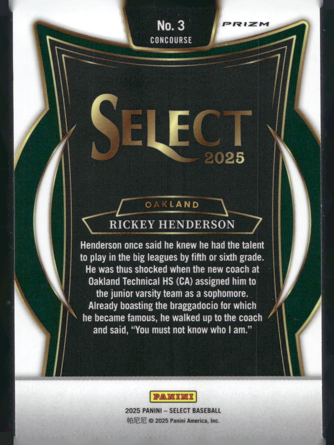 2025 Panini Select #3 Rickey Henderson Silver Prizms