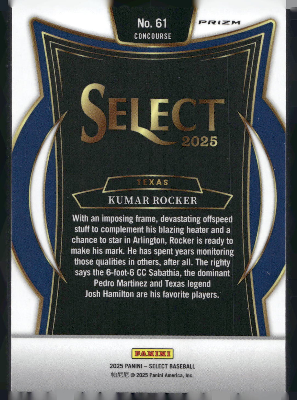 2025 Panini Select #61 Kumar Rocker Silver Prizms