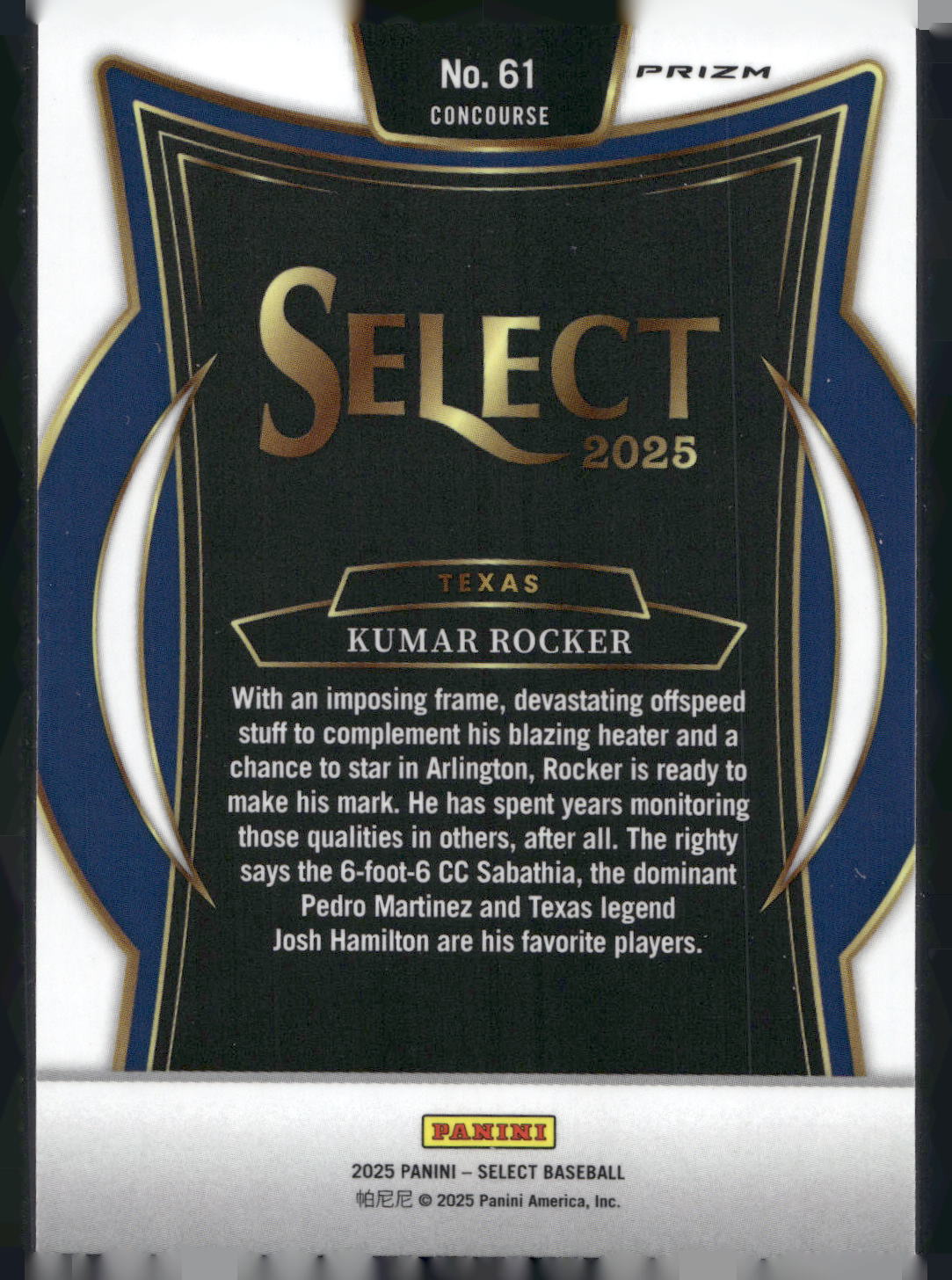 2025 Panini Select #61 Kumar Rocker Silver Prizms