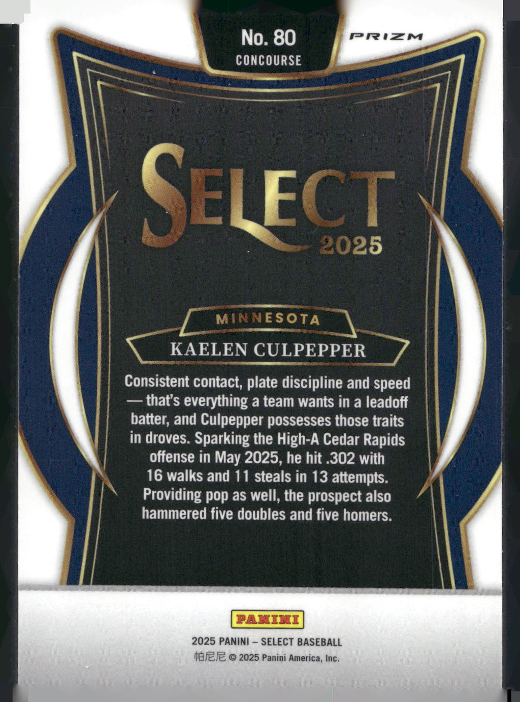 2025 Panini Select #80 Kaelen Culpepper Silver Prizms