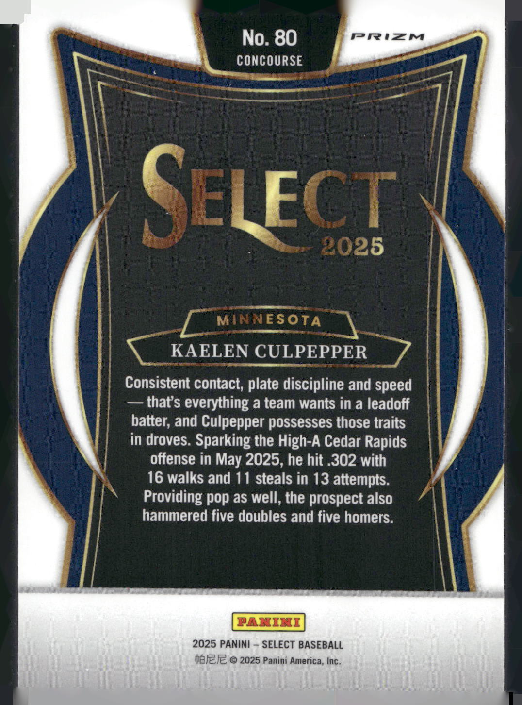 2025 Panini Select #80 Kaelen Culpepper Silver Prizms