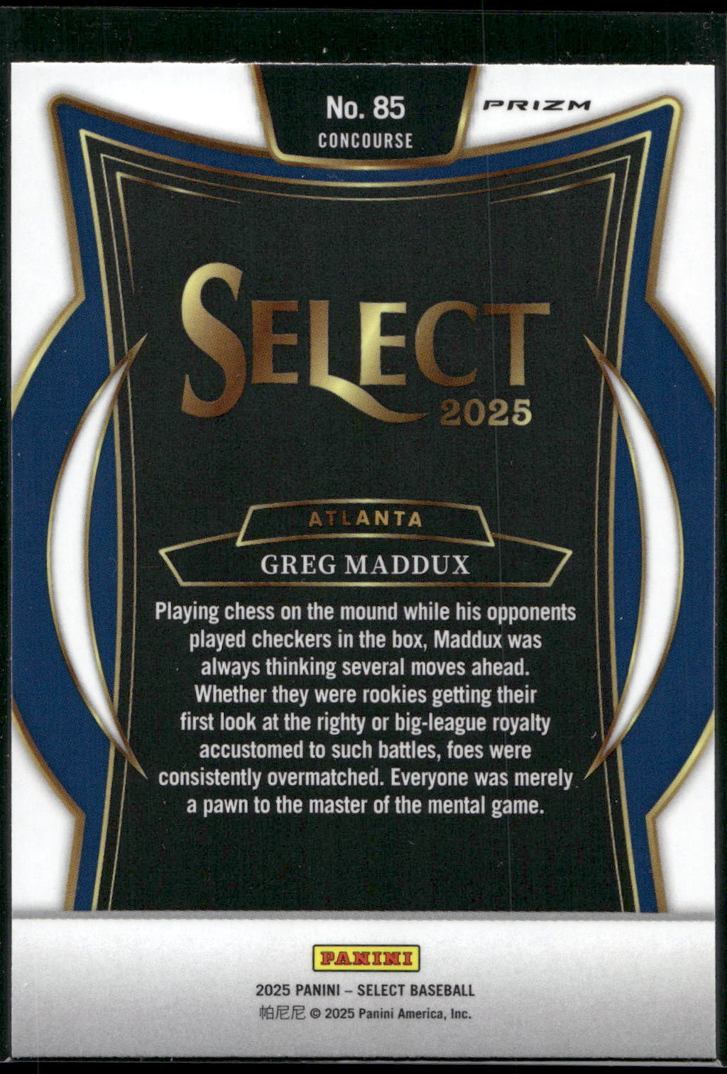 2025 Panini Select #85 Greg Maddux Orange Flash Prizms