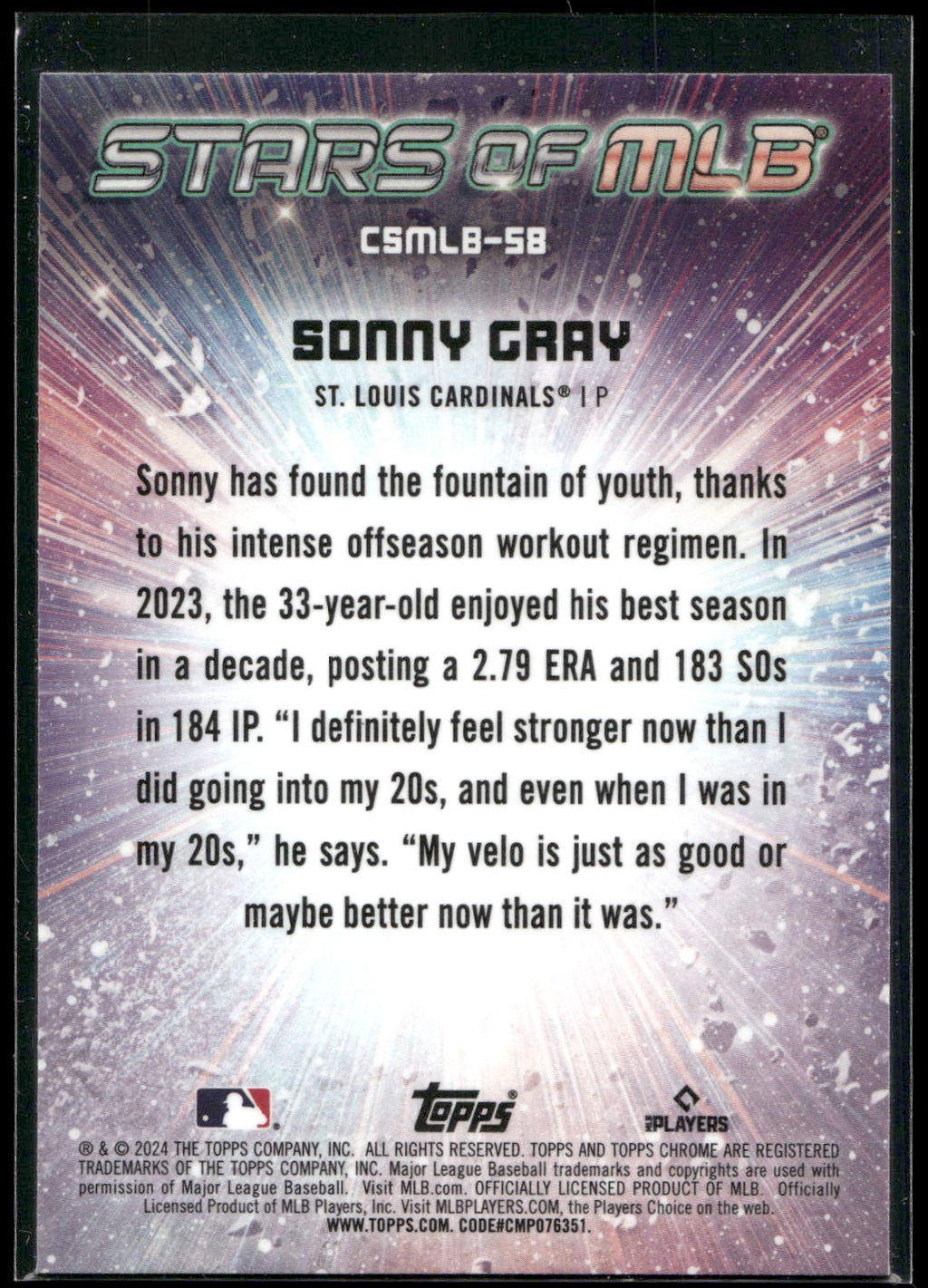 2024 Topps #CSMLB-58 Sonny Gray Stars of MLB Chrome