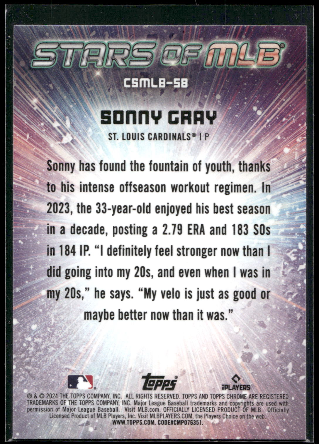 2024 Topps #CSMLB-58 Sonny Gray Stars of MLB Chrome