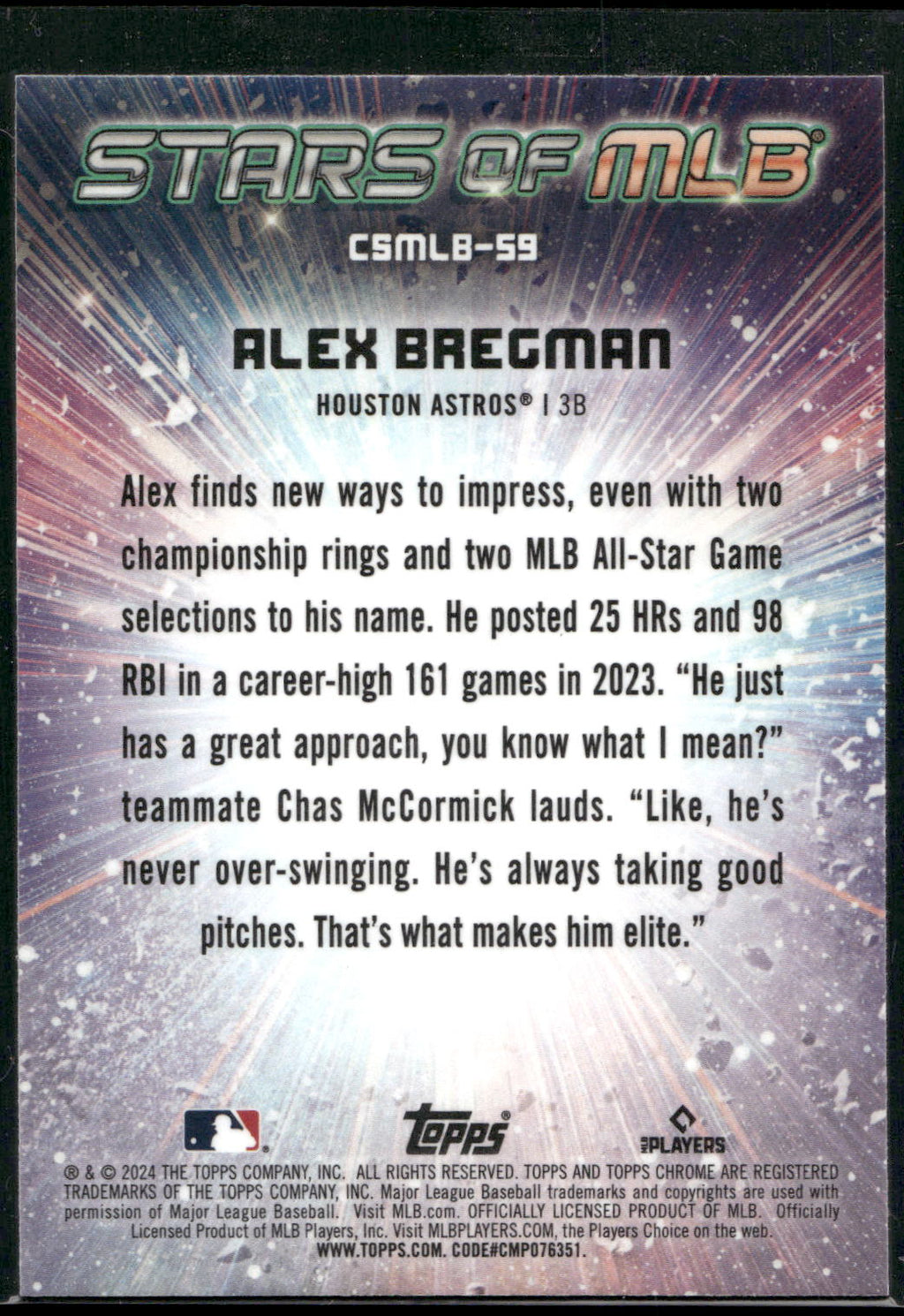 2024 Topps #CSMLB-59 Alex Bregman Stars of MLB Chrome