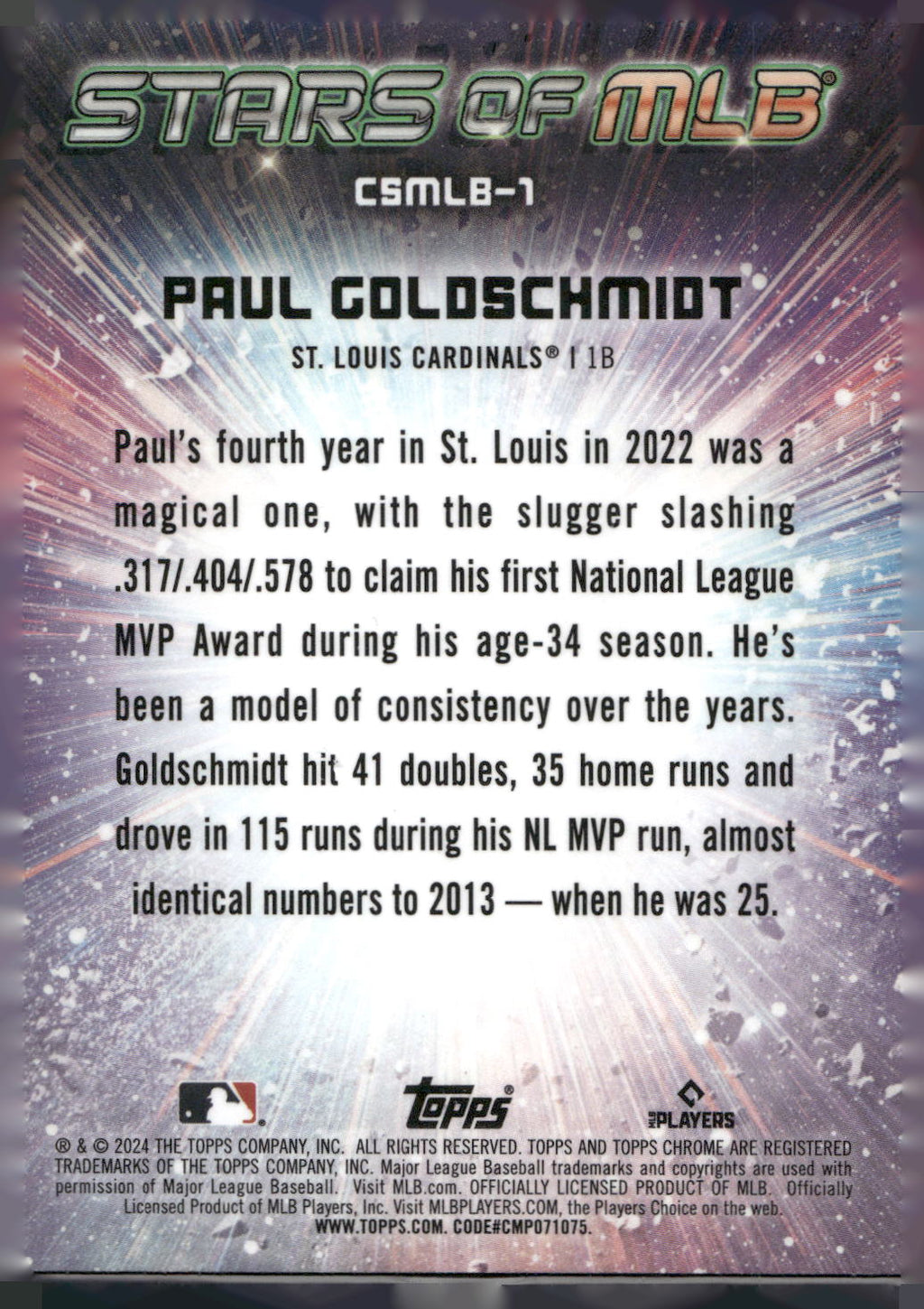 2024 Topps #CSMLB-1 Paul Goldschmidt Stars of MLB Chrome