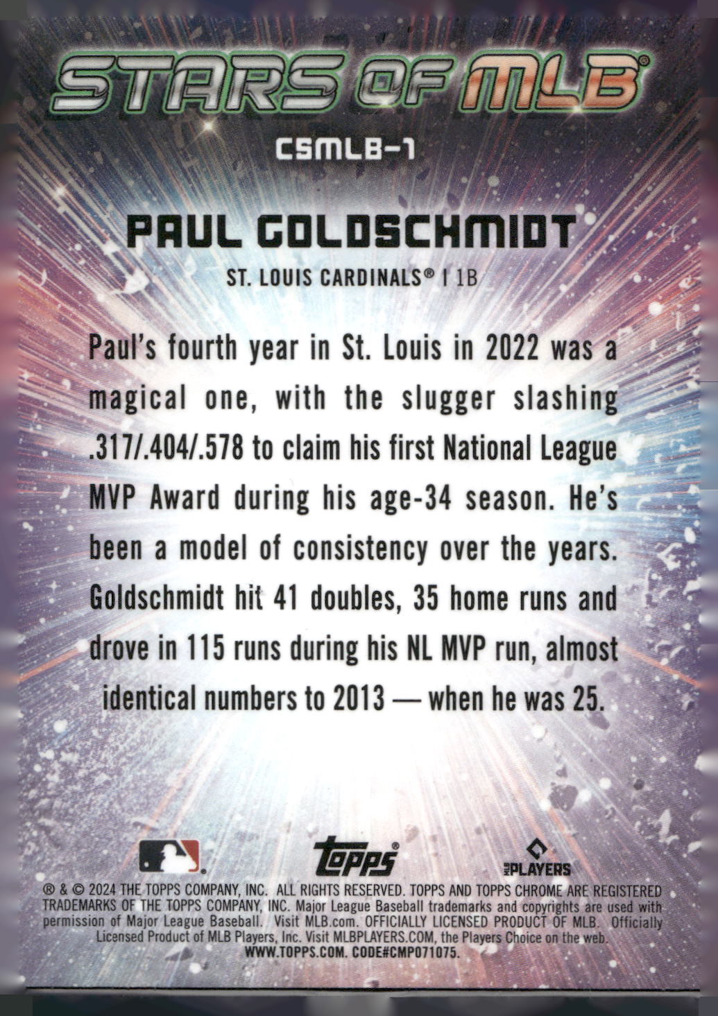 2024 Topps #CSMLB-1 Paul Goldschmidt Stars of MLB Chrome