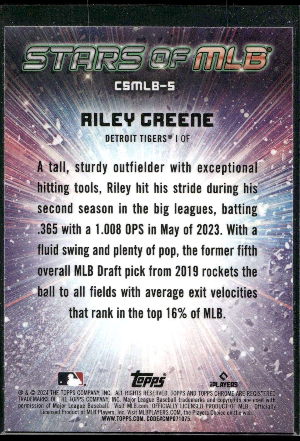 2024 Topps #CSMLB-5 Riley Greene Stars of MLB Chrome
