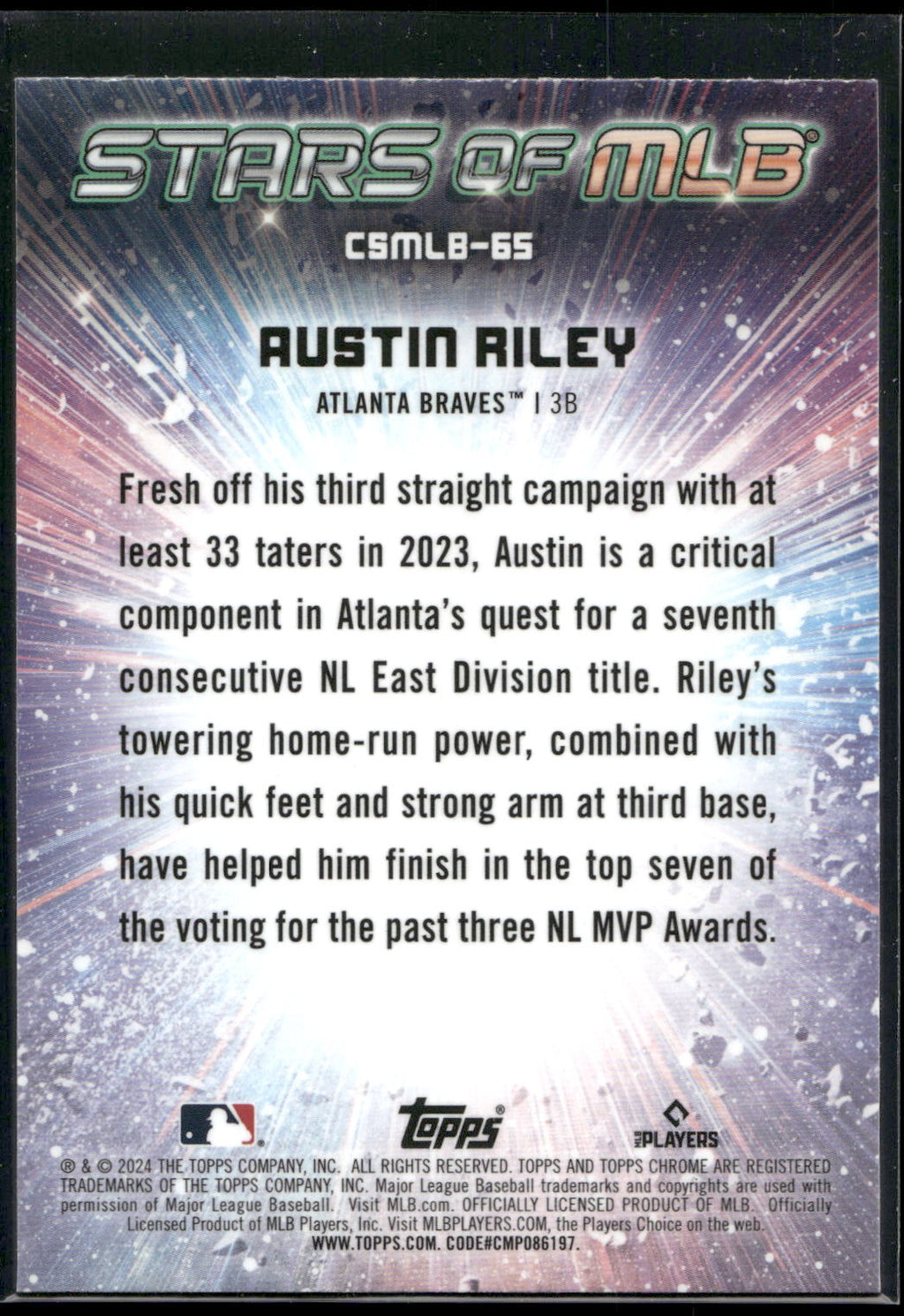2024 Topps Update #CSMLB-65 Austin Riley Stars of MLB Chrome