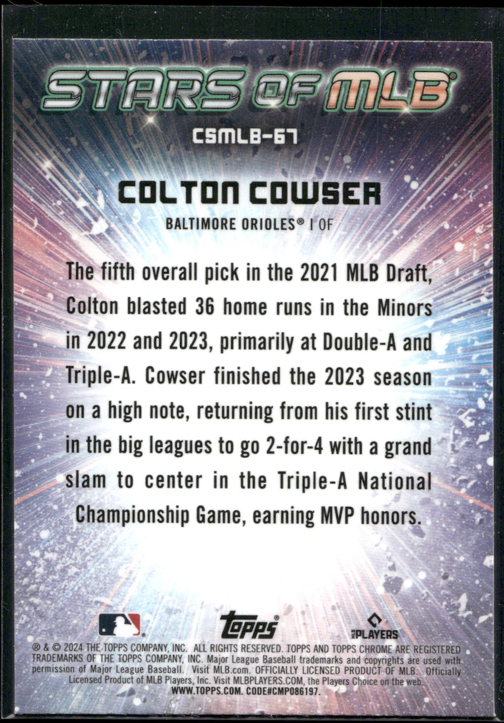 2024 Topps Update #CSMLB-67 Colton Cowser Stars of MLB Chrome