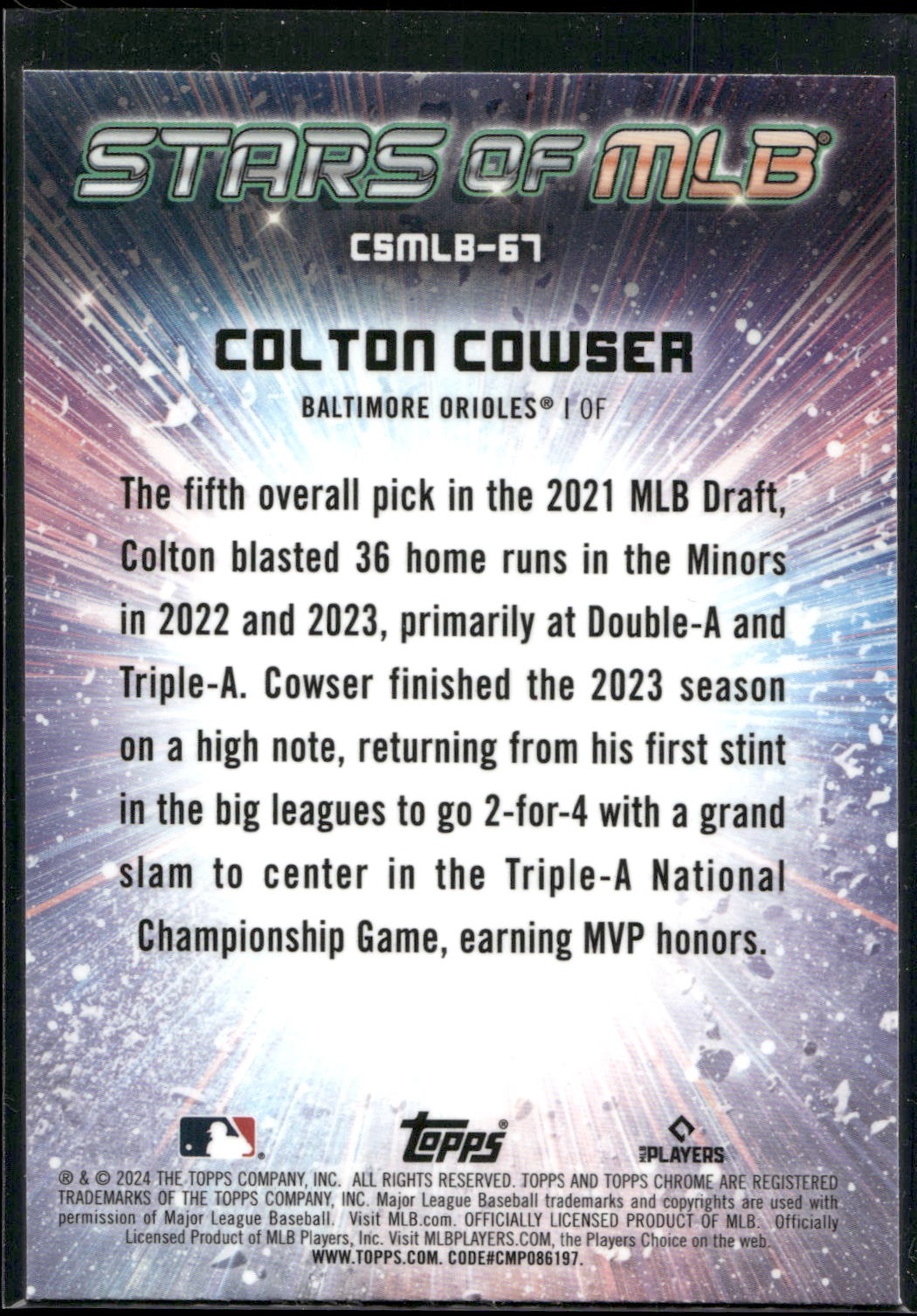 2024 Topps Update #CSMLB-67 Colton Cowser Stars of MLB Chrome