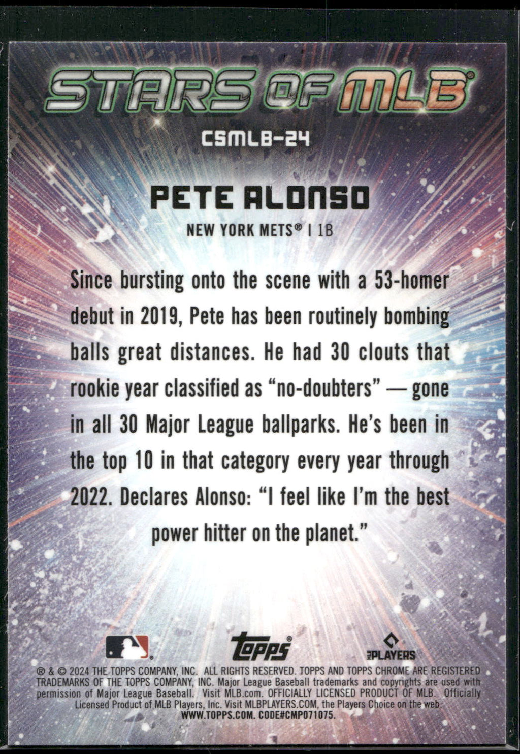 2024 Topps #CSMLB-24 Pete Alonso Stars of MLB Chrome