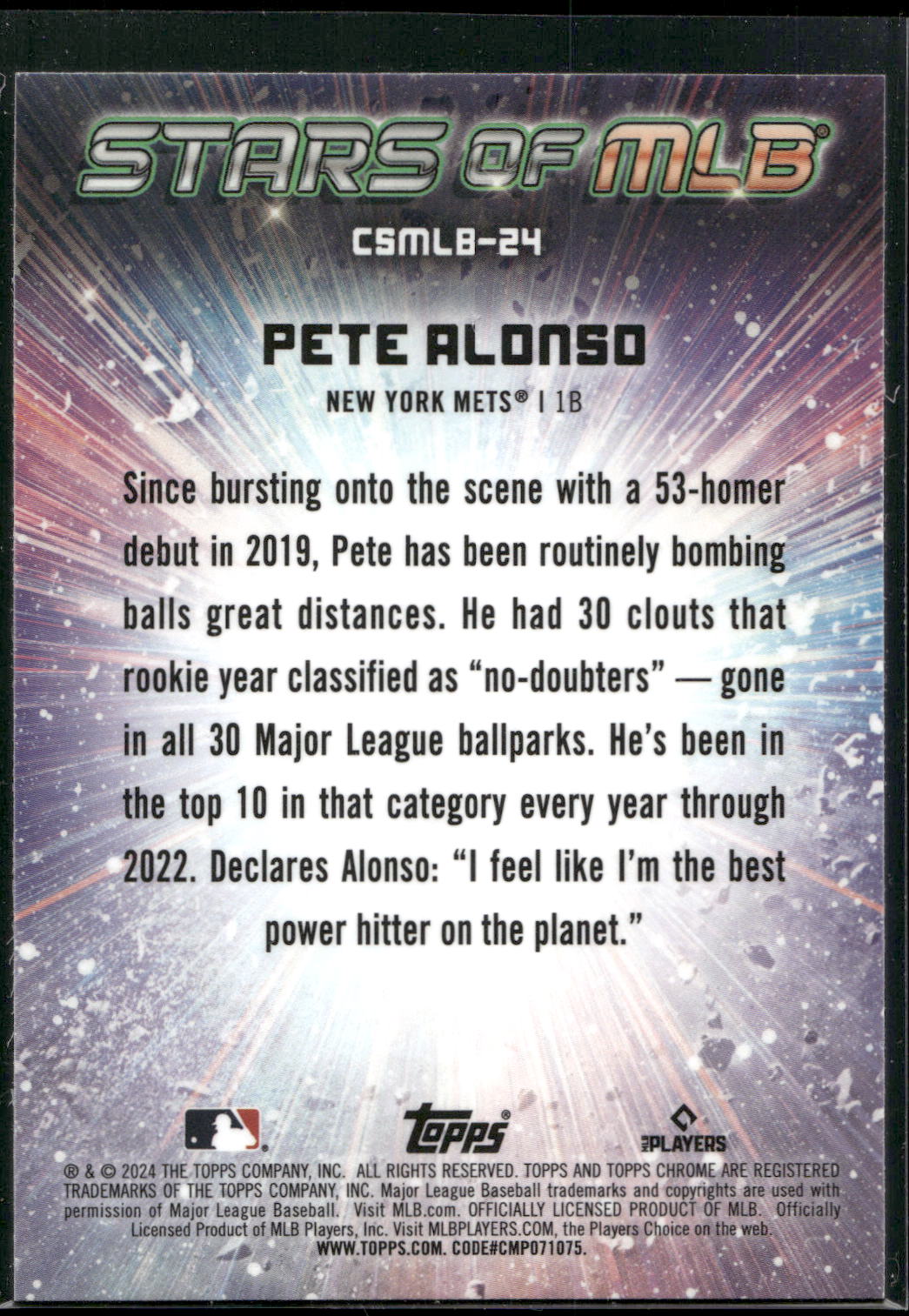2024 Topps #CSMLB-24 Pete Alonso Stars of MLB Chrome