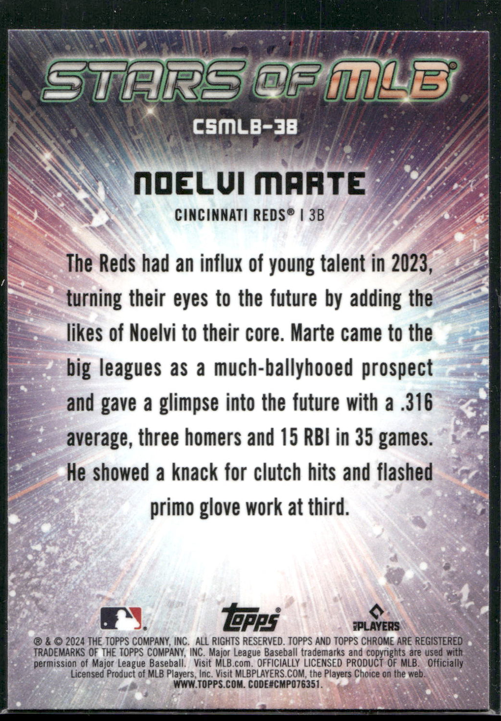 2024 Topps #CSMLB-38 Noelvi Marte Stars of MLB Chrome
