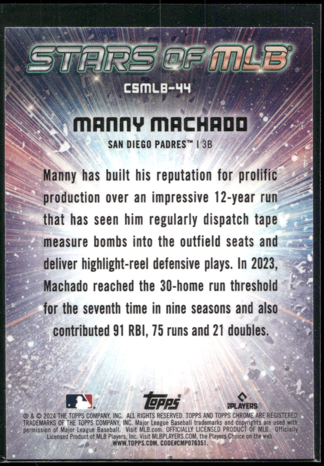 2024 Topps #CSMLB-44 Manny Machado Stars of MLB Chrome