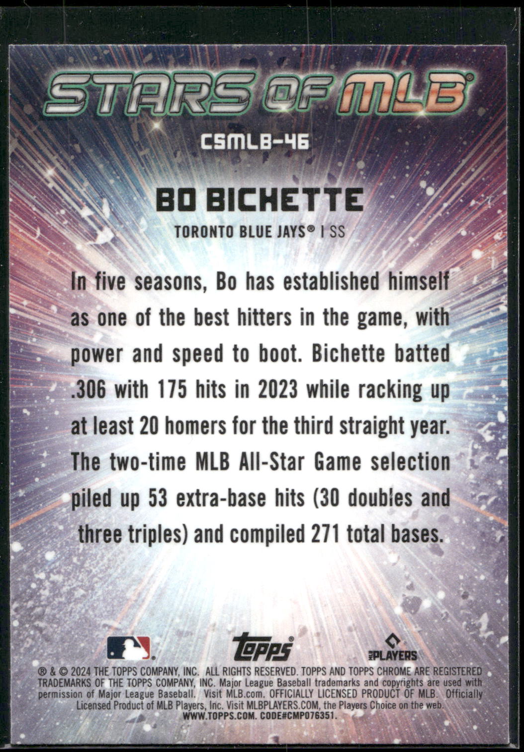 2024 Topps #CSMLB-46 Bo Bichette Stars of MLB Chrome