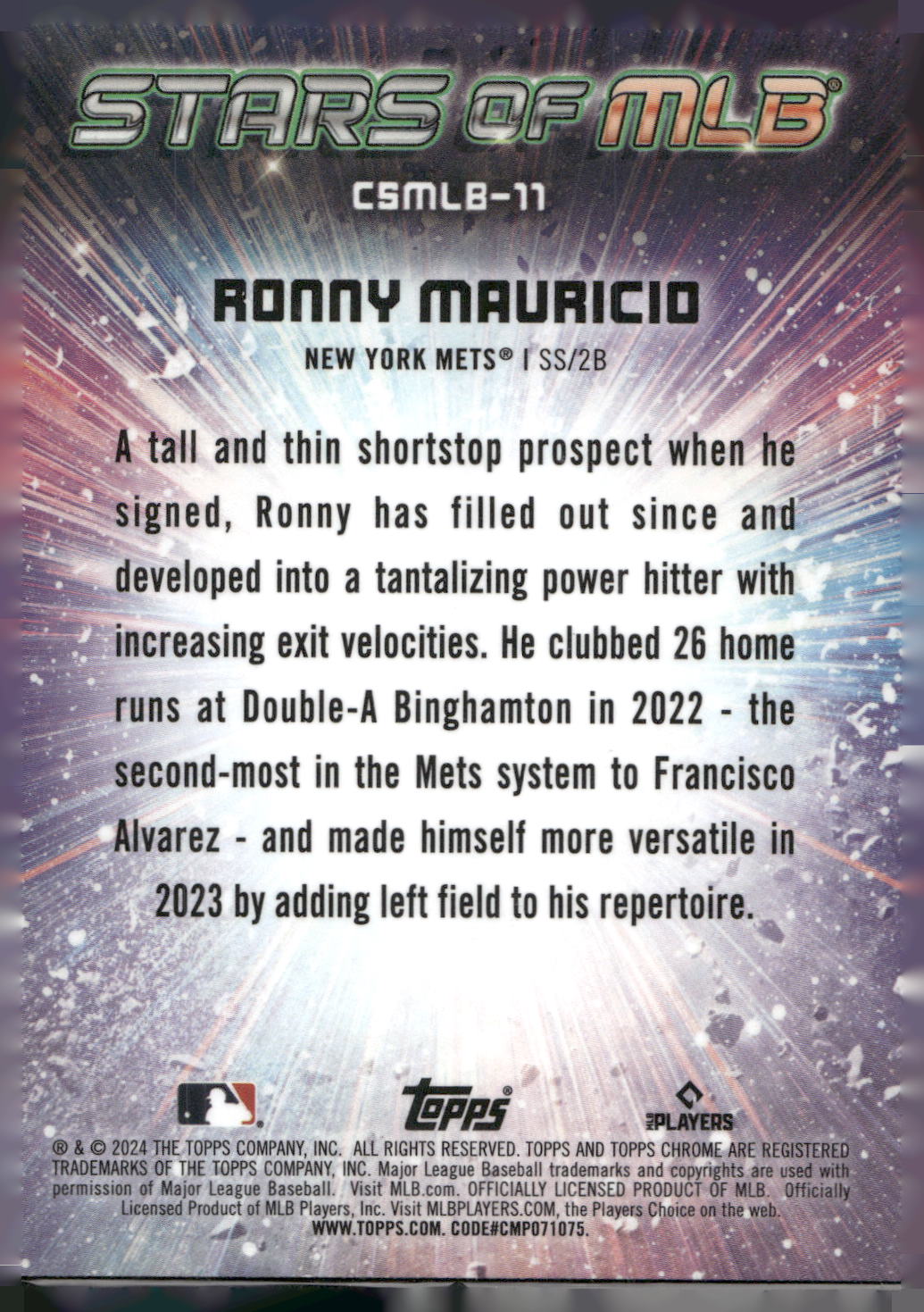 2024 Topps #CSMLB-11 Ronny Mauricio Stars of MLB Chrome