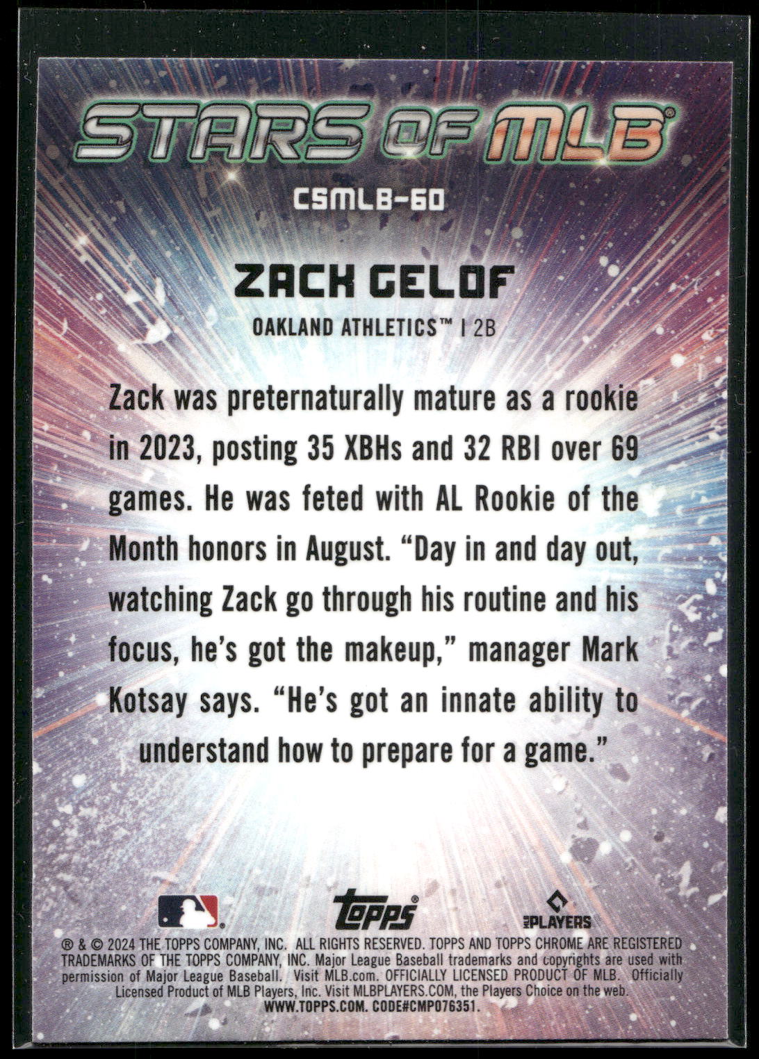 2024 Topps #CSMLB-60 Zack Gelof Stars of MLB Chrome