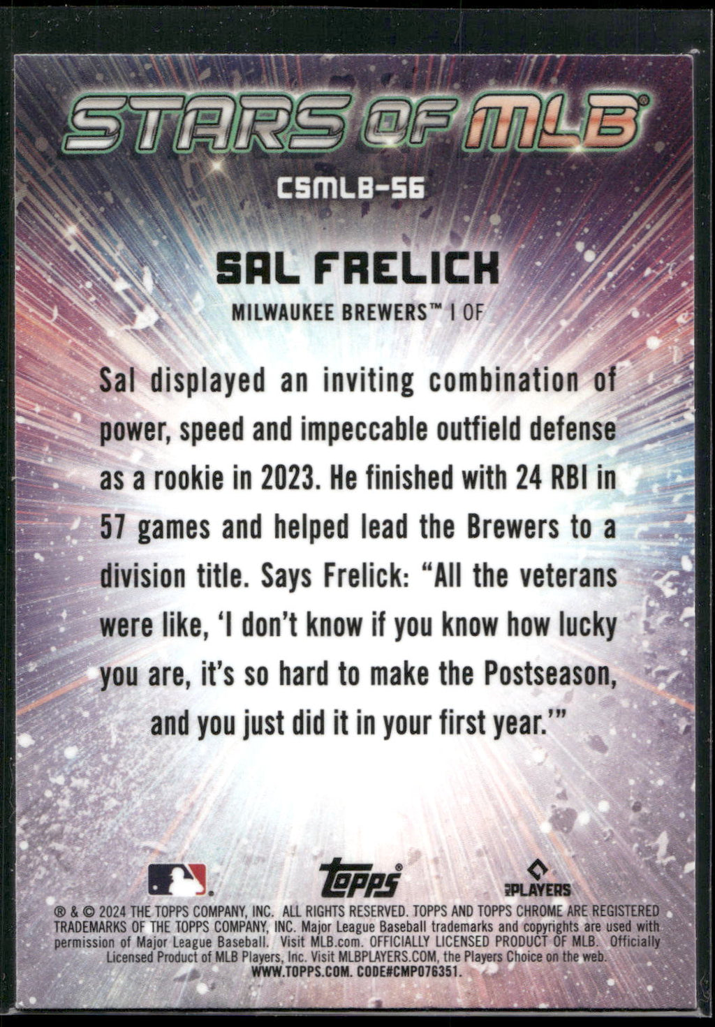 2024 Topps #CSMLB-56 Sal Frelick Stars of MLB Chrome
