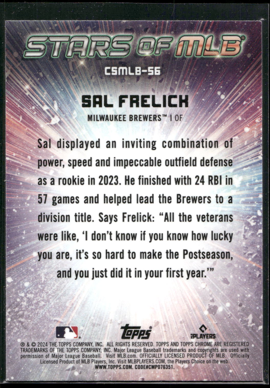 2024 Topps #CSMLB-56 Sal Frelick Stars of MLB Chrome