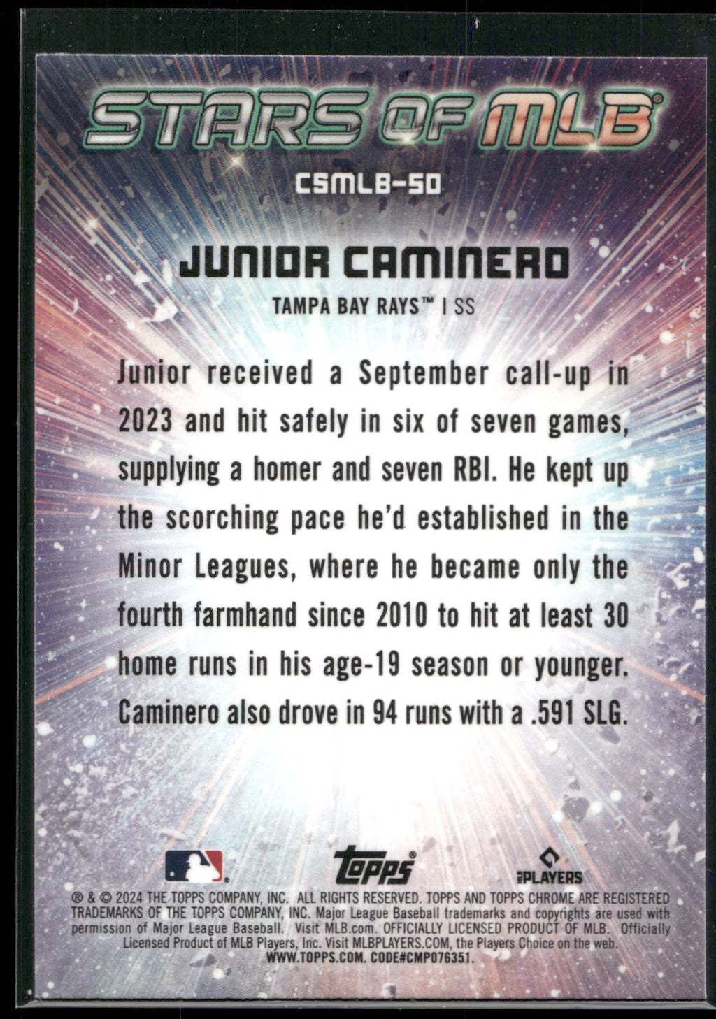 2024 Topps #CSMLB-50 Junior Caminero Stars of MLB Chrome