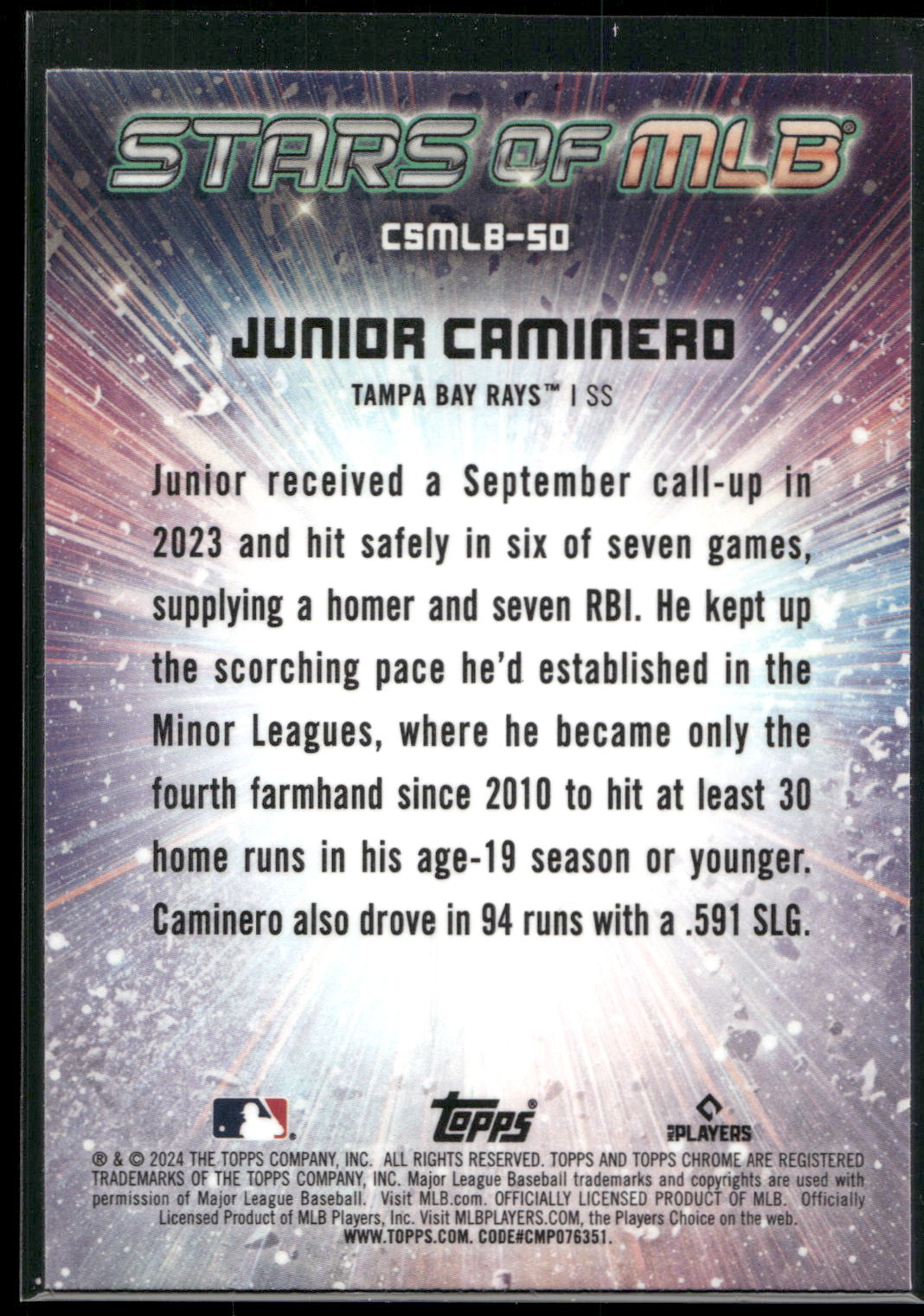 2024 Topps #CSMLB-50 Junior Caminero Stars of MLB Chrome