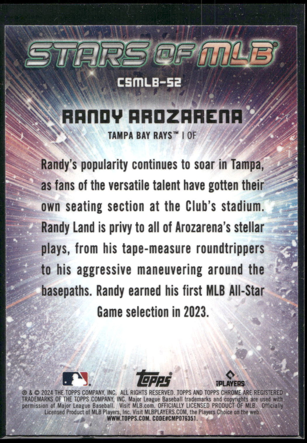 2024 Topps #CSMLB-52 Randy Arozarena Stars of MLB Chrome