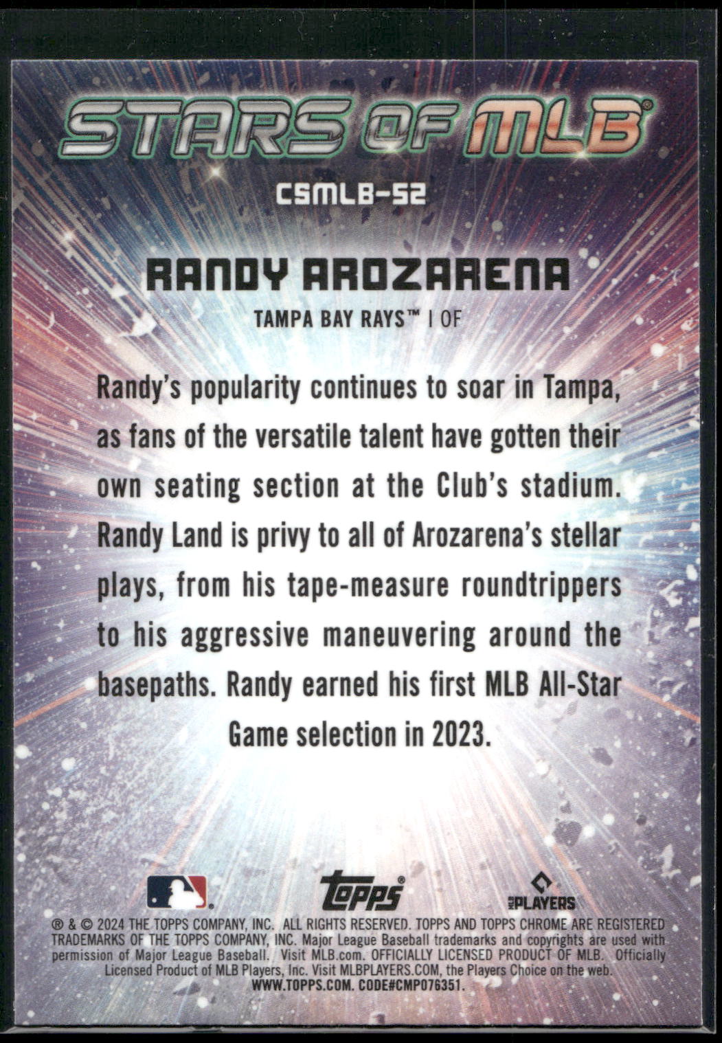 2024 Topps #CSMLB-52 Randy Arozarena Stars of MLB Chrome