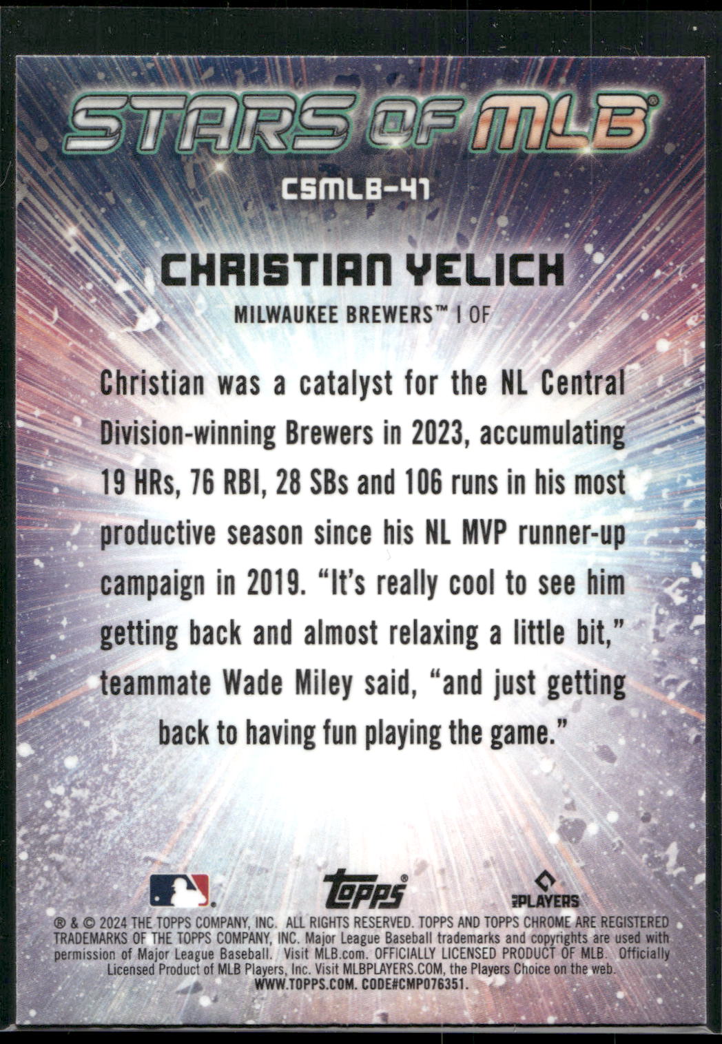 2024 Topps #CSMLB-41 Christian Yelich Stars of MLB Chrome