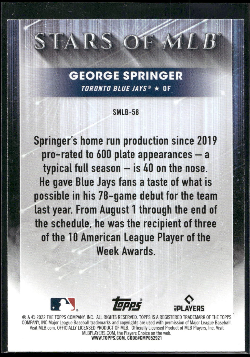 2022 Topps #SMLB-58 George Springer Stars of MLB