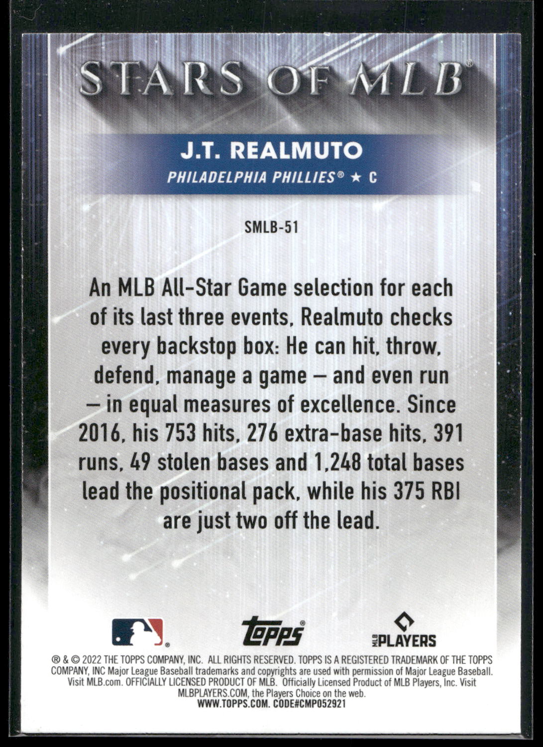 2022 Topps #SMLB-51 J.T. Realmuto Stars of MLB