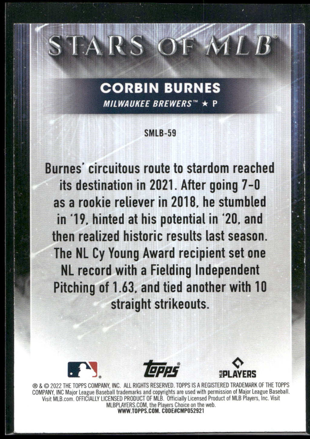 2022 Topps #SMLB-59 Corbin Burnes Stars of MLB