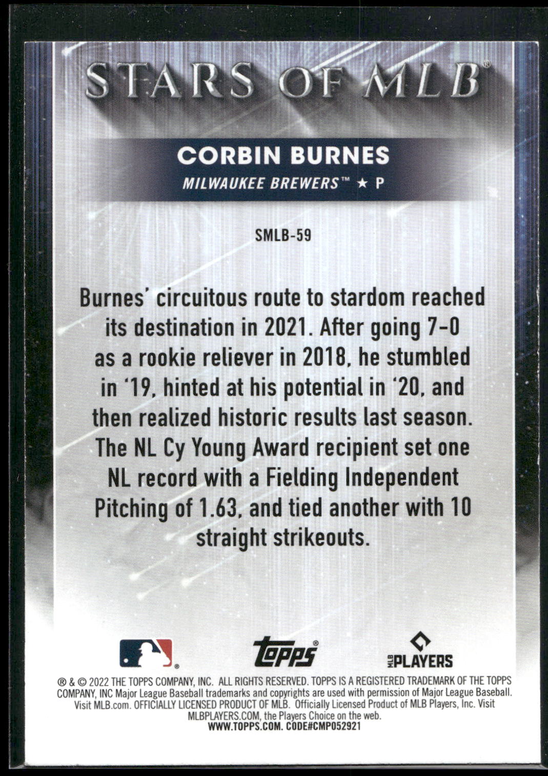 2022 Topps #SMLB-59 Corbin Burnes Stars of MLB