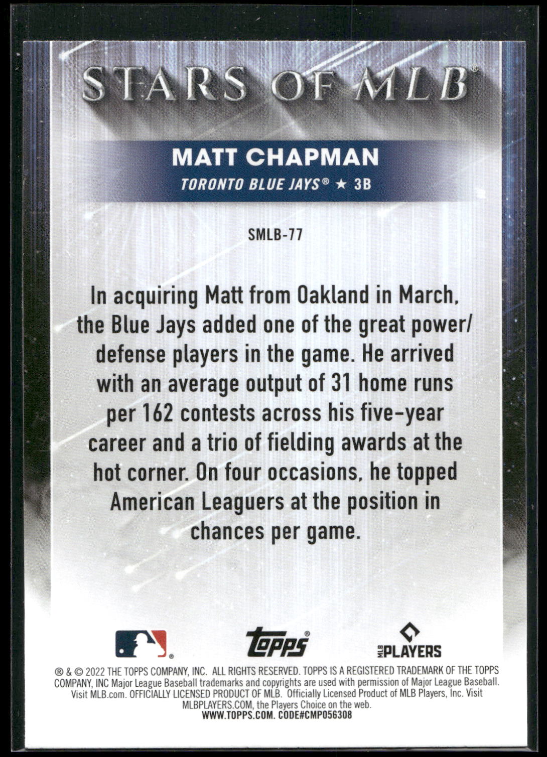 2022 Topps Update #SMLB-77 Matt Chapman Stars of MLB