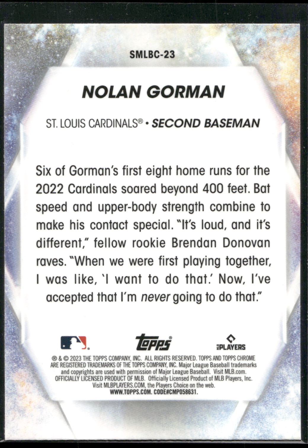 2023 Topps #SMLBC-23 Nolan Gorman Stars of MLB Chrome