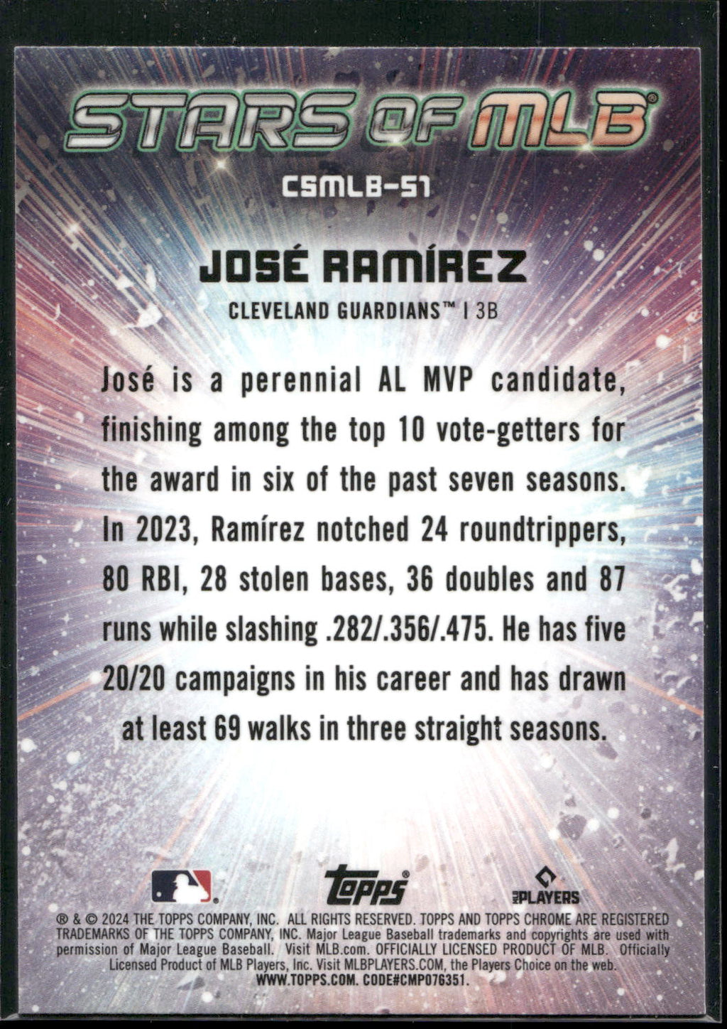 2024 Topps #CSMLB-51 José Ramírez Stars of MLB Chrome