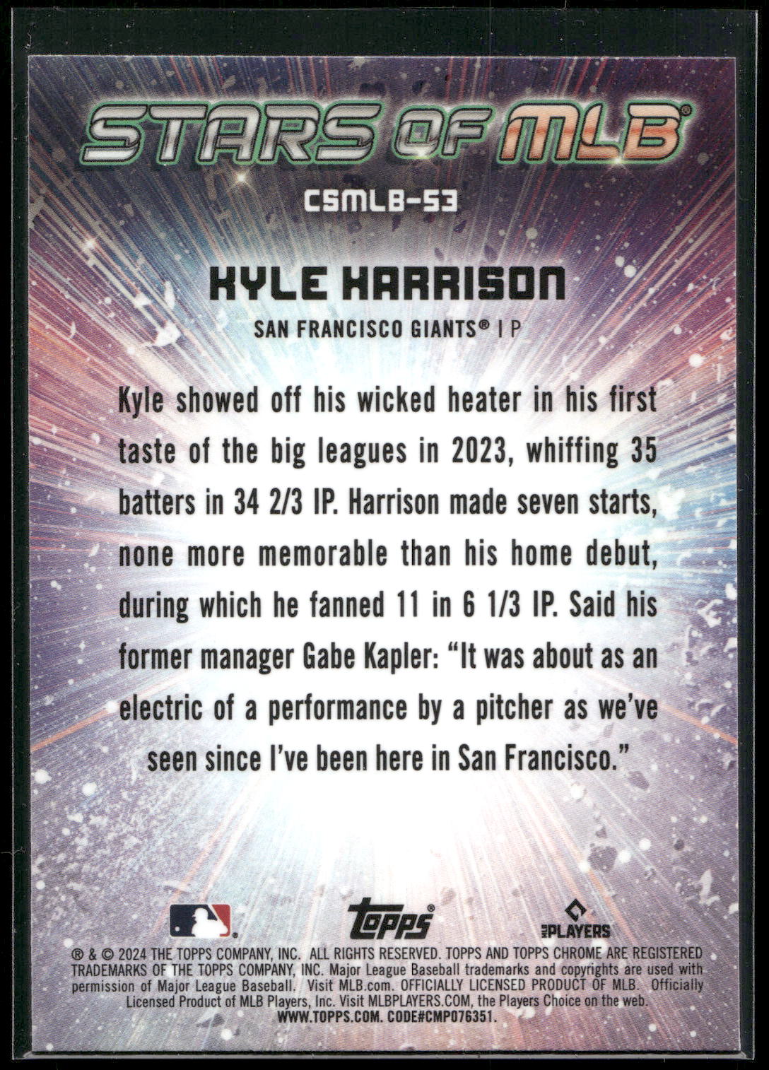 2024 Topps #CSMLB-53 Kyle Harrison Stars of MLB Chrome