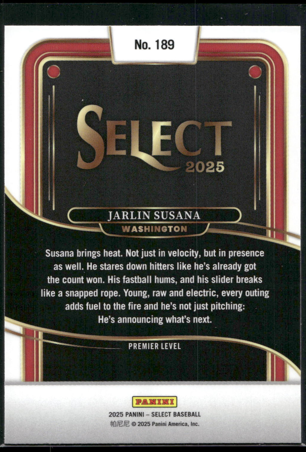 2025 Panini Select #189 Jarlin Susana